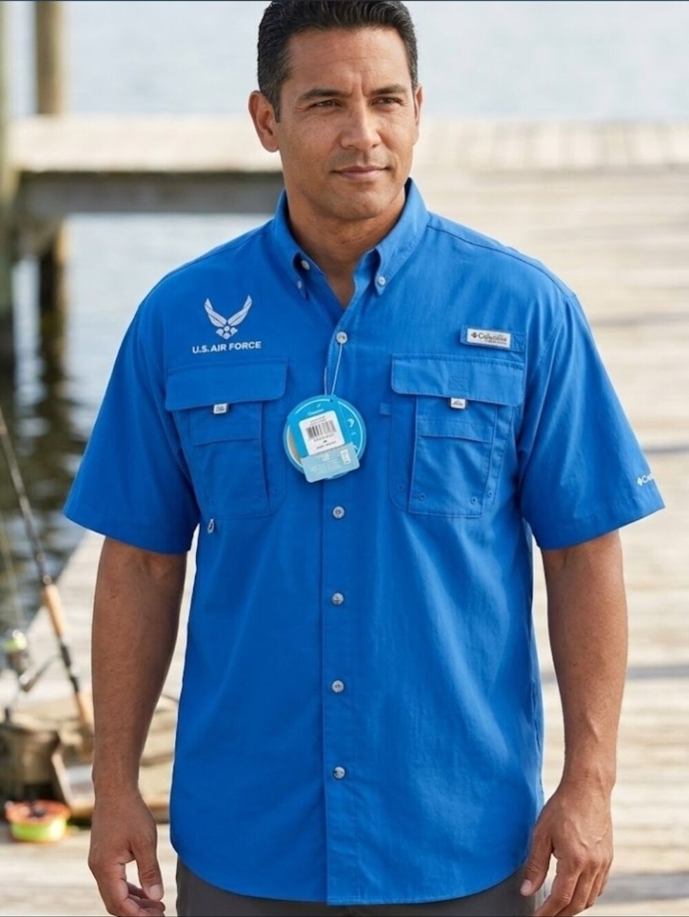 Blue Columbia Shirt Men's Blue Short Sleeve  Columbia Shirt Size Medium